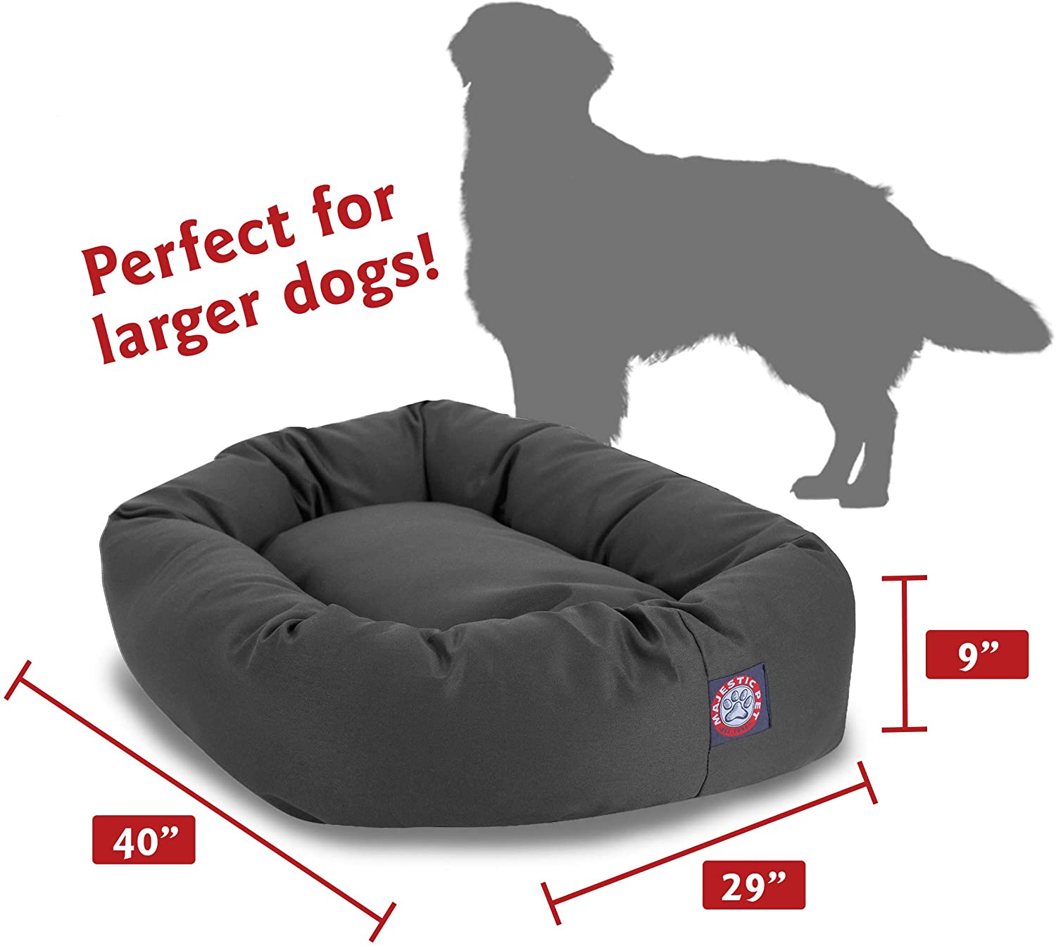 Majestic Pet 40" Gray Bagel Dog Bed. - Image 2