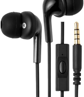 Amazon Basics In Ear Wired Headphones, Earbuds with Microphone No Wireless Technology, 0.96 x 0.56 x 0.64in, Black  Electronics