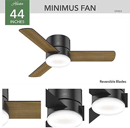 Hunter Fan Company 59453 44" Kit Control Hunter Minimus Low Profile Indoor Ceiling Fan with LED Light and Handheld Remote, Matte Black Finish - - Image 5