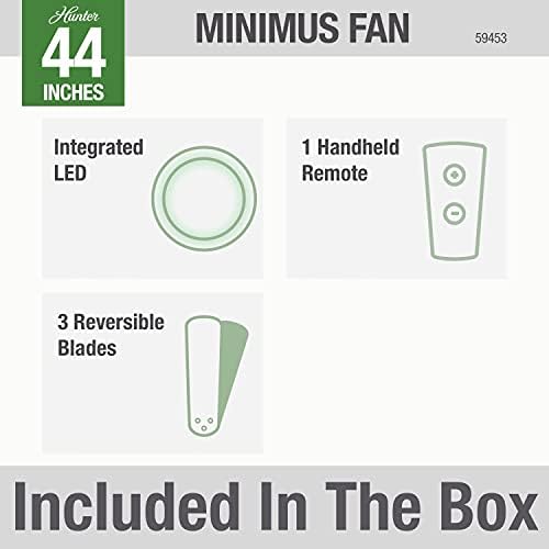 Hunter Fan Company 59453 44" Kit Control Hunter Minimus Low Profile Indoor Ceiling Fan with LED Light and Handheld Remote, Matte Black Finish - - Image 8