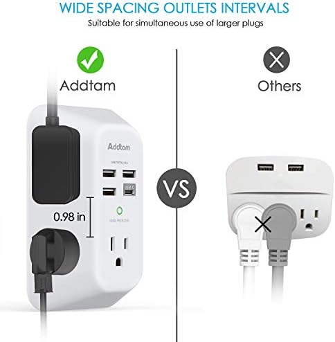 USB Wall Charger Surge Protector 5 Outlet Extender with 4 USB Charging Ports (1 USB C Outlet) 3 Sided 1800J Power Strip Multi Plug Outlets Wall Adapter Spaced for Home Travel Office ETL Listed  Electronics - Image 3