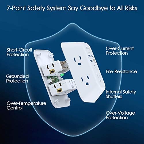 USB Wall Charger Surge Protector 5 Outlet Extender with 4 USB Charging Ports (1 USB C Outlet) 3 Sided 1800J Power Strip Multi Plug Outlets Wall Adapter Spaced for Home Travel Office ETL Listed  Electronics - Image 4